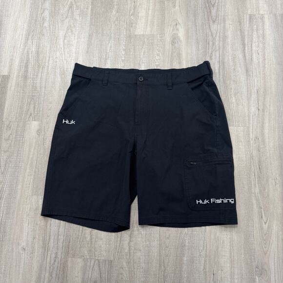 Huk Next Level Cargo Shorts Men's 2XL XXL Black 10.5" Inseam Fishing Outdoors - Picture 1 of 10